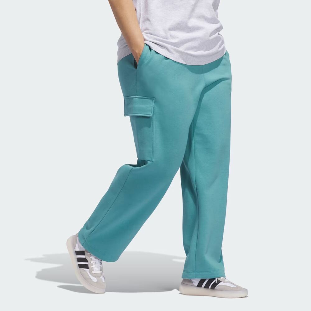Adidas Women's Essentials Inclusive Linear Fleece Cargo Pants Plus Size 3X Teal